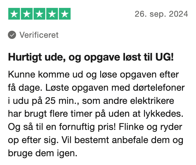anmeldelse om service af dørtelefon på trustpilot