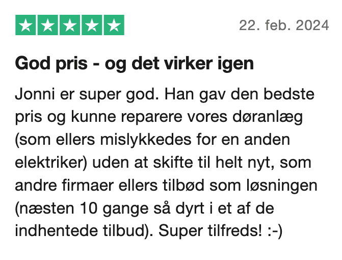 anmeldelse om dørtelefonanlæg på trustpilot