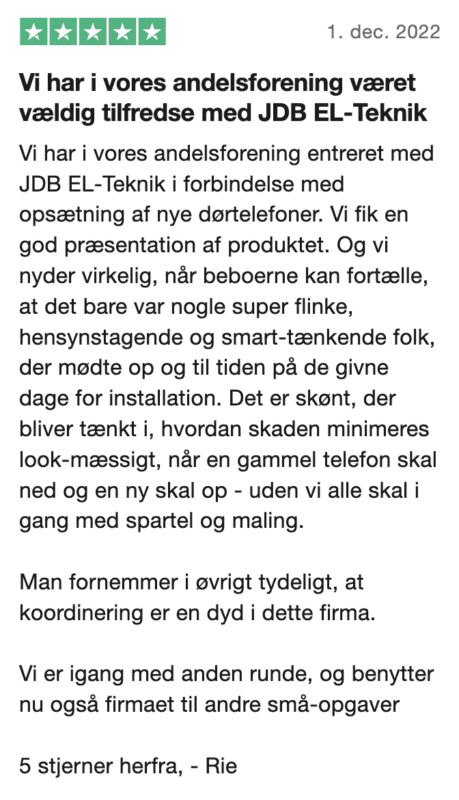 anmeldelse på trustpilot om dørtelefoner