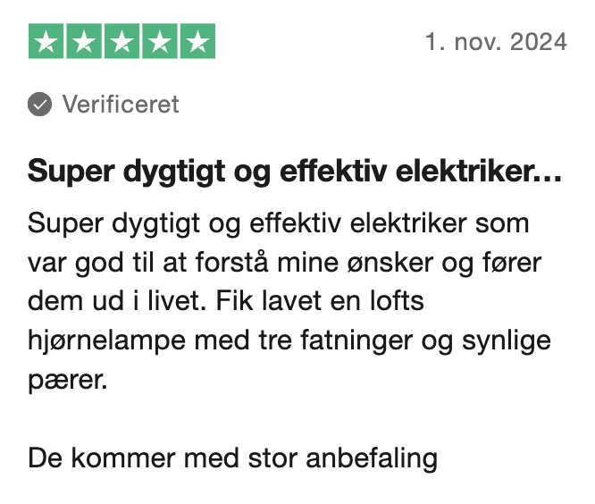 anmeldelse om lampeopsætning fra trustpilot